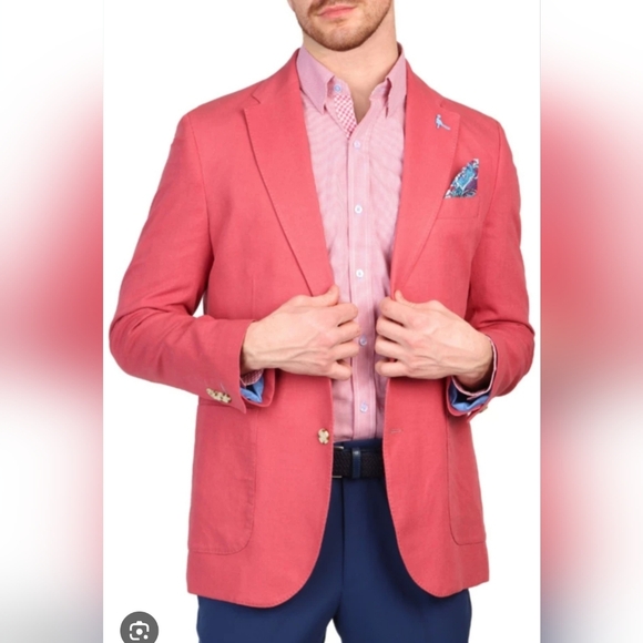 Size. 38 Tailobbyrd. Solid Linen Sportcoat. Modern. Men's Pink Blazer